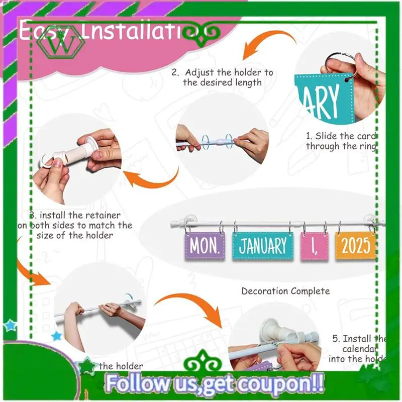 교실 장식용 홀더가 있는 ABIK-컬러풀 플립 교실 달력, 날짜 카드 54개 포함 게시판 세트