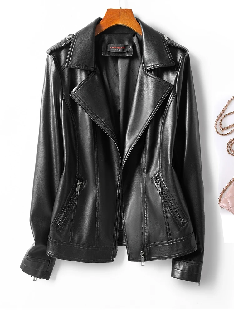 

Spring Autumn 2025 New Style Haifeng Genuine Leather Jacket Women's Short Black Slim Fit Korean Version Large Size Leather Ja...