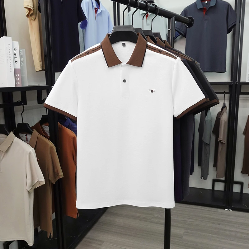 Luxuriöses Herren-Poloshirt mit Stickerei, Neues Einfarbiges Kurzarm-Shirt mit Kragen, 100% Baumwolle, Business-Casual Herrenbekleidung – Detail 7