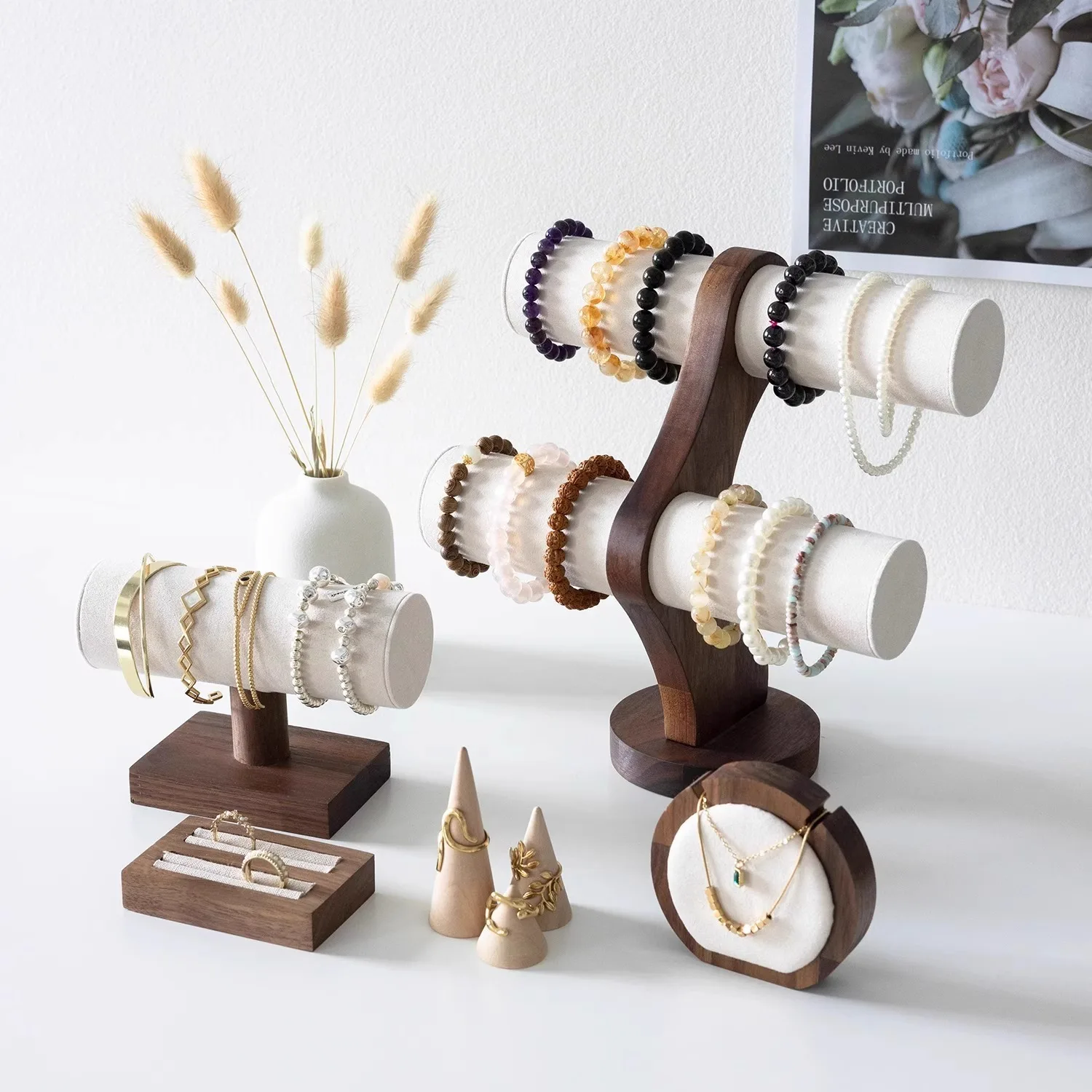 

Walnut Wood S-shaped Double-layer - Bracelet Display Rack for Bead String Watch Jewelry Storage Home Showcase