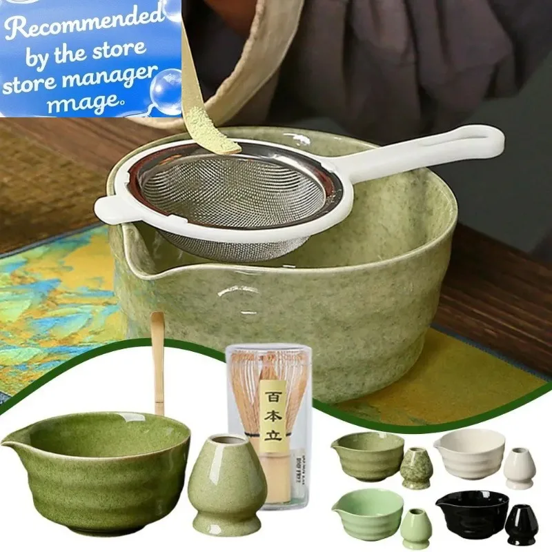 

Brand new high-end 4-piece/set Japanese ceramic matcha gift box matcha tea set with mixer and bowl luxury grinding brush tea set