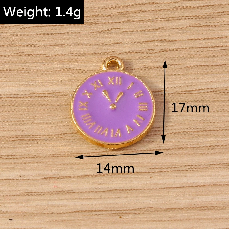 10 stücke 14x17mm niedliche Emaille runde Roma Ziffern Uhr Charms Anhänger für Armband Halskette Schmuck machen DIY liefert Zubehör – Detail 1