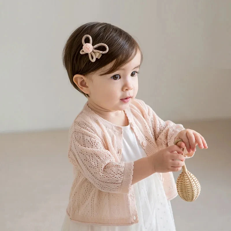 Baby Thin Air-conditioning Shirt Summer Girl Knit Cardigan Solid Color Hollow Light Sun Shirt Cotton Breathe Kids Sweater Jacket