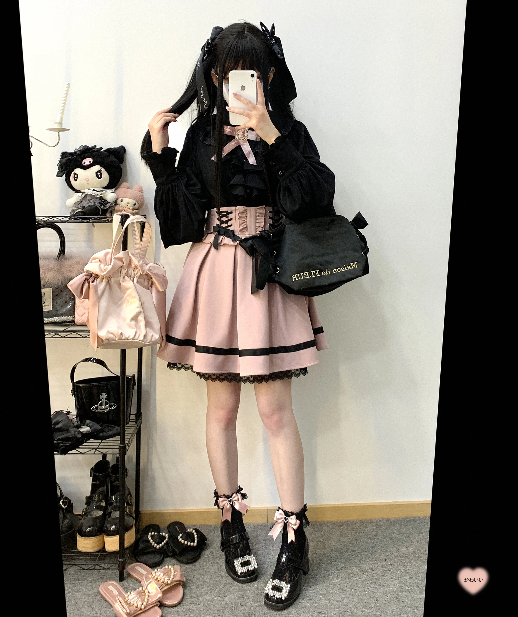 Japanese Sweet Style Black White Basic Top Stand Collar Ruffled Mass-Produced Kawaii Long Sleeve Blouse Shirt for Women Girls