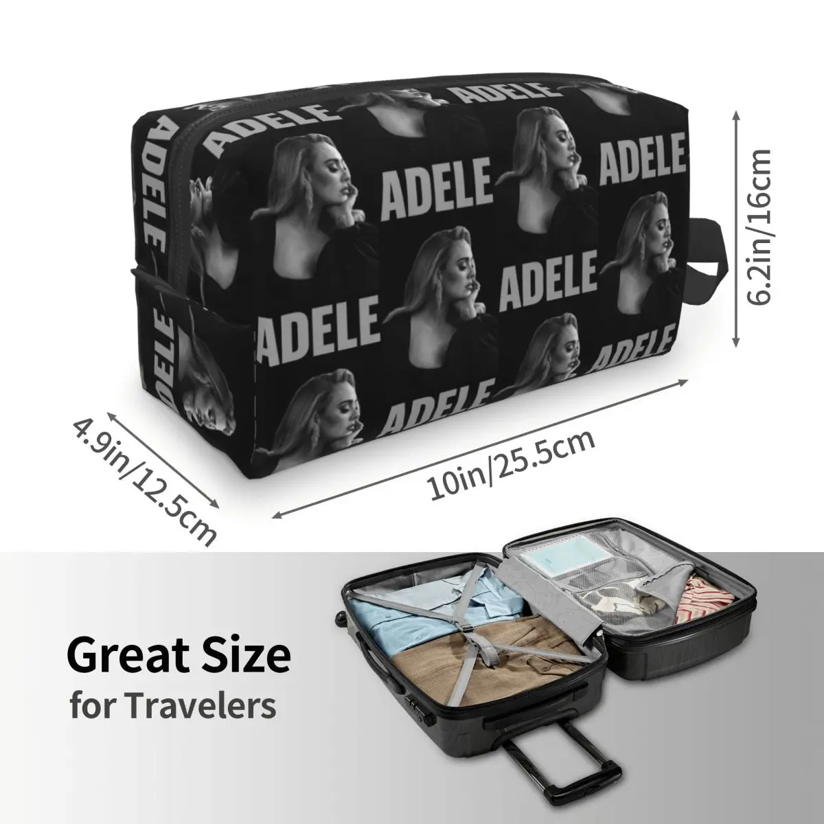 Cool Singer Adele Tour 2024 Music Album Makeup Bag Cosmetic Organizer Storage Dopp Kit Toiletry Cosmetic Bag for Women Beauty