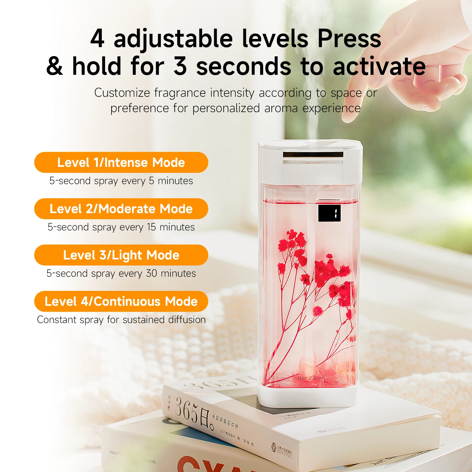 Difusor de aroma inteligente de 230 ml, ambientador automático con recambios, pulverizador de niebla de aceite esencial premium, fragancia duradera