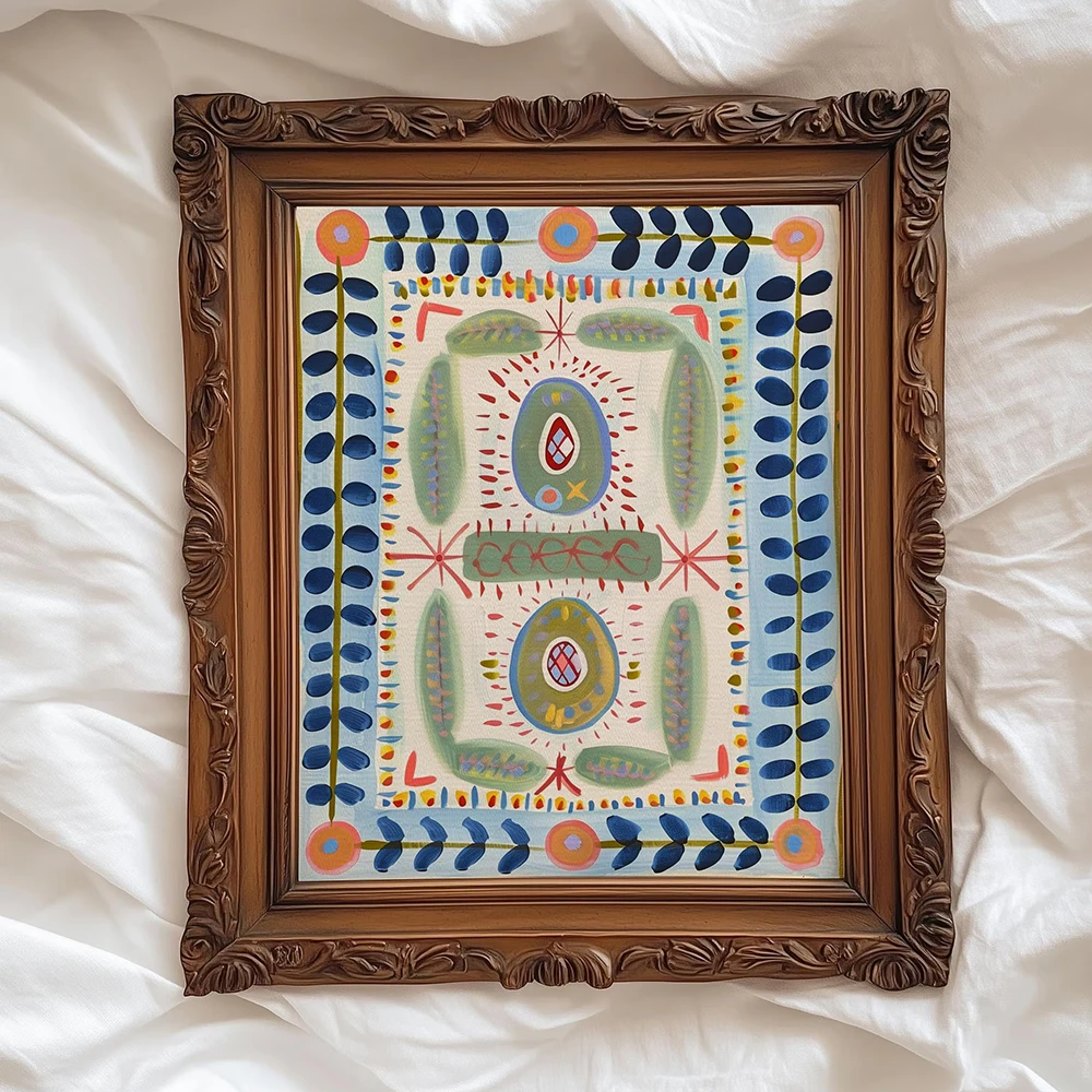 

Retro Blue Green Print Canvas Painting Boho Mural Poster Nordic Living Room Home Decoration For Living Bed Room Wall Art Picture