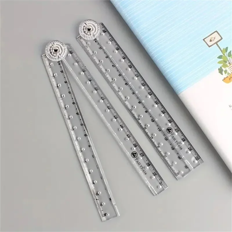 Students Stationery 30cm Acrylic Transparent Folding Ruler Drawing Measuring Tools Straight Rulers With Small Protractor