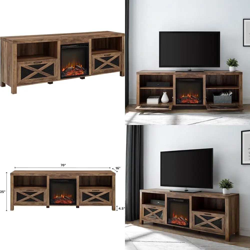 Industrial Farmhouse Style Metal Mesh Wood TV Stand for 80 TVs, 70, Rustic Charm