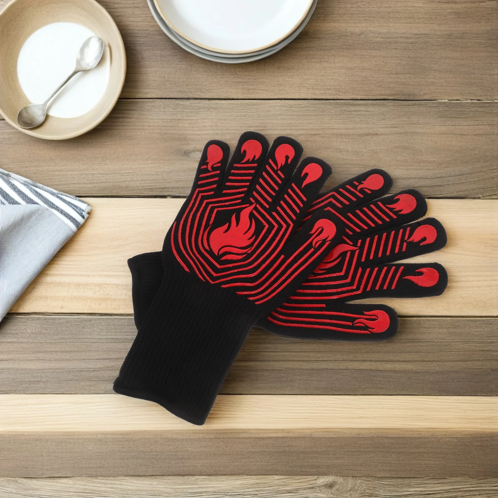 

1Pair Fireproof Heat Resistant Gloves Insulated Oven Bbq Microwave Baking Cooking Grilling Gloves Heat Proof Mitts