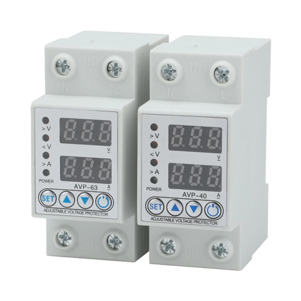 40A 63A Din Rail 230V Adjustable Over And Under Voltage Protective Device Protector Relay Monitor Current Limit Protection