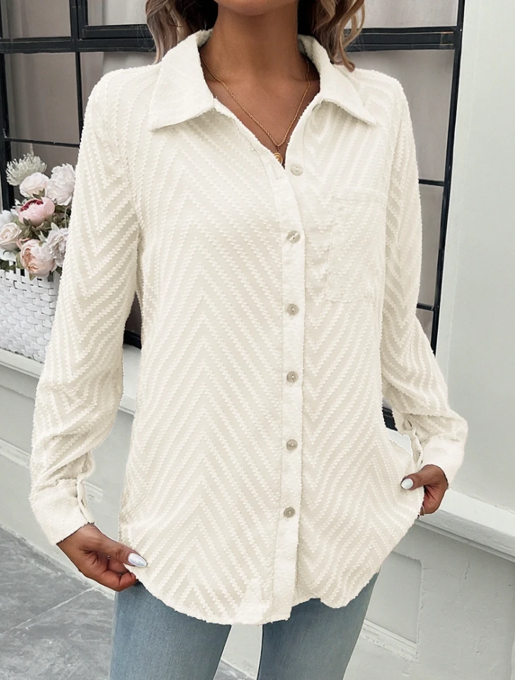 

Autumn Fashion New Long Sleeved Shirt Solid Color Shirt Temperament Commuting Jacquard Long Sleeved Shirt Women