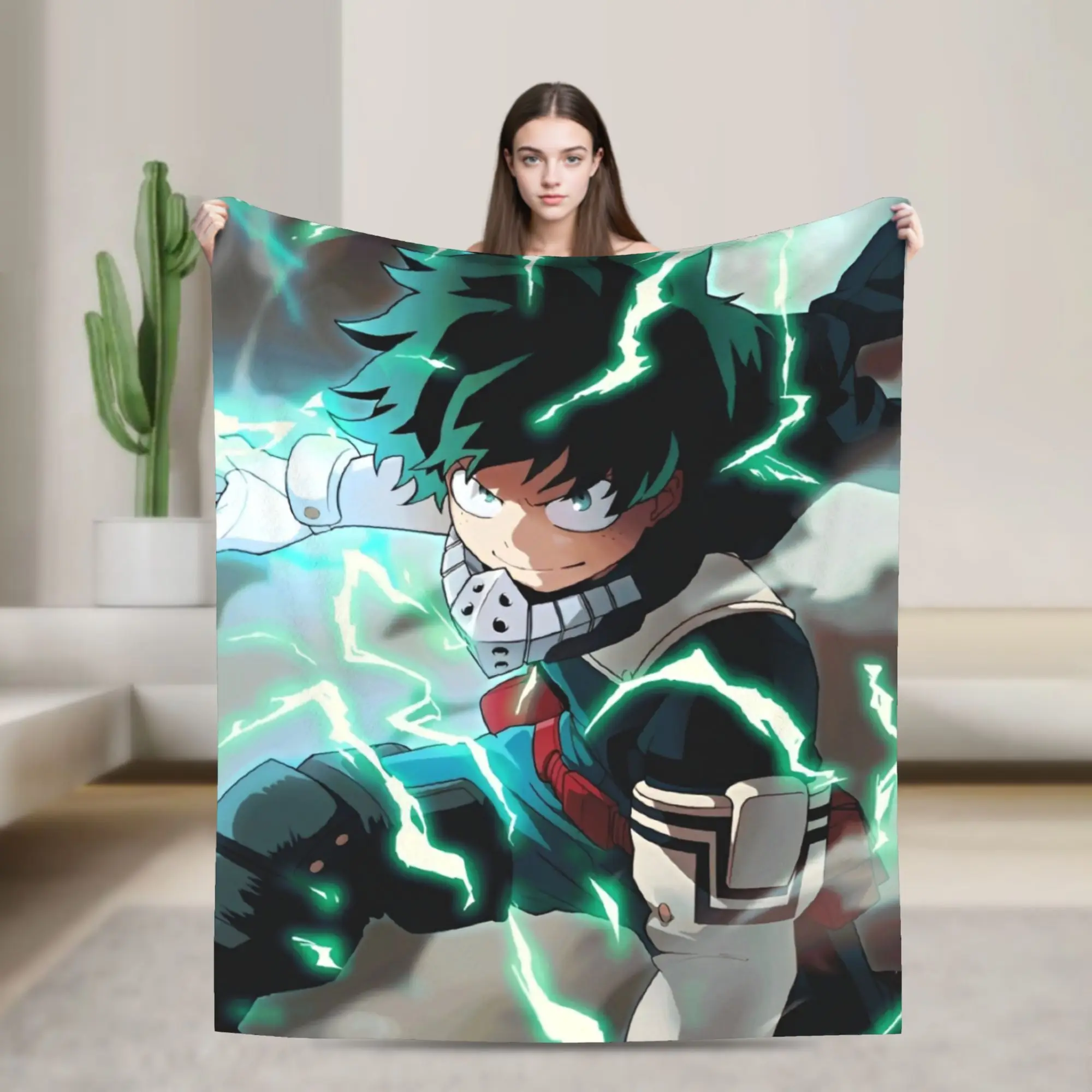 Izuku Midoriya Coral Fleece Plush Throw Blanket Academy Anime Manga Blanket for Home Bedroom Warm Bed Rug