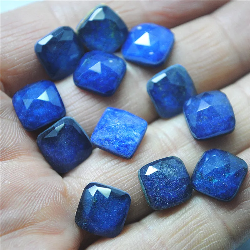 6PCS Natural Faceted Lapis Lazuli Stone Cabochons Square Shape Size 10X10MM 12X12MM New Jewelry Findings Free Shipping