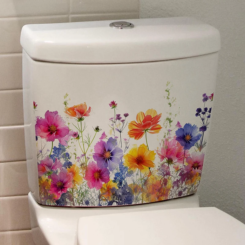 Color Floral Toilet Sticker Removable Bathroom Toilet Cover Decals Self Adhesive Wall Stickers For Home Decoration