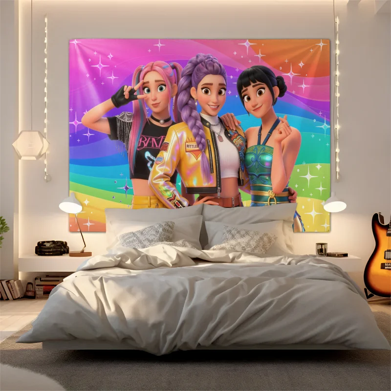Hasbro KPop Anime Tapestry Magical Girl Group Wall Hanging Aesthetic Room Decor for Bedroom Dorm Living Room Home Decoration
