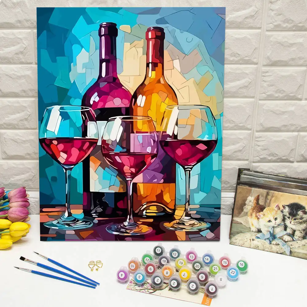 

DIY Digital Oil Painting Wine Goblet Painting By Numbers Still Life Painting Acrylic Paint Drawing By Numbers Handpainted Gift
