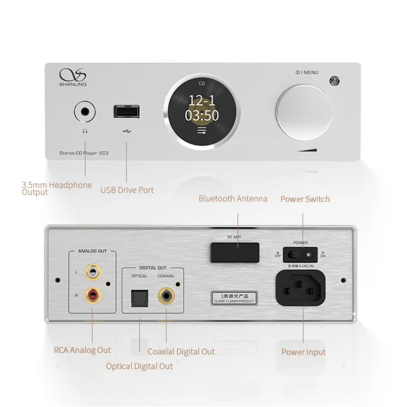 SHANLING EC3 Стерео CD-плеер Bluetooth ЦАП Настольный музыкальный плеер высокого разрешения Предварительный усилитель с приводом CD80 HD850 Чип ES9219C LTA8092