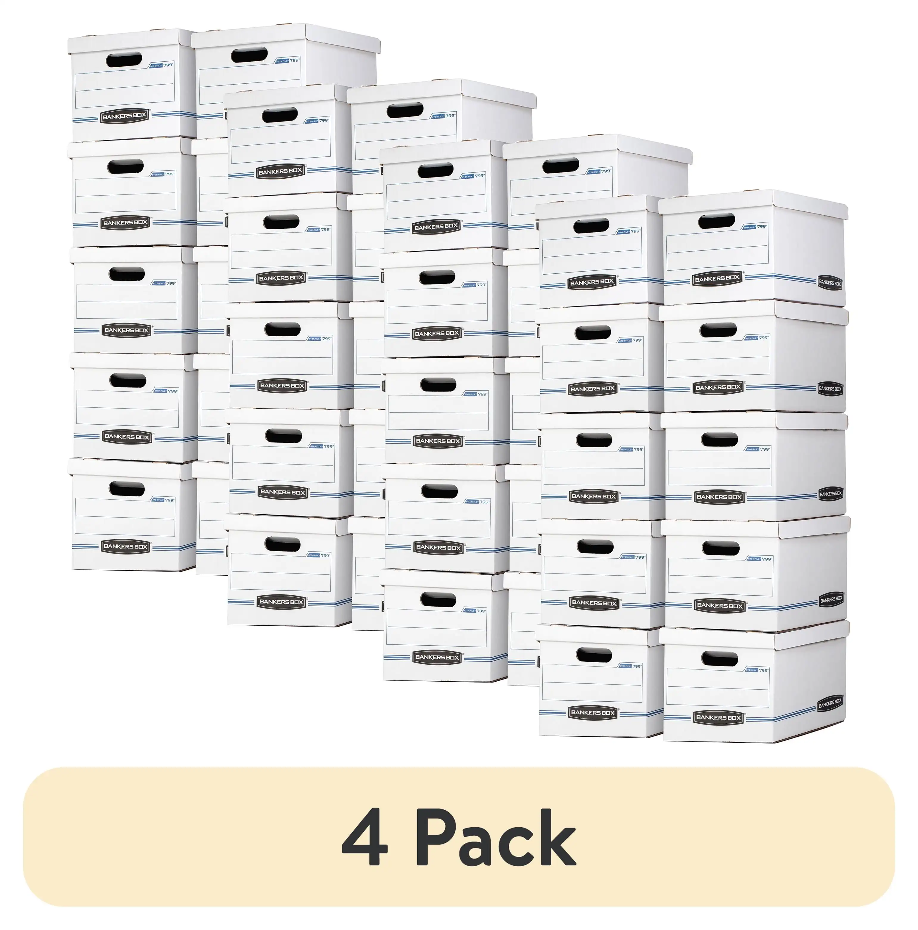 

(4 pack) Bankers Box Basic Duty Letter/Legal File Storage Box with Lids, 10 Pack, White Corrugate Cardboard