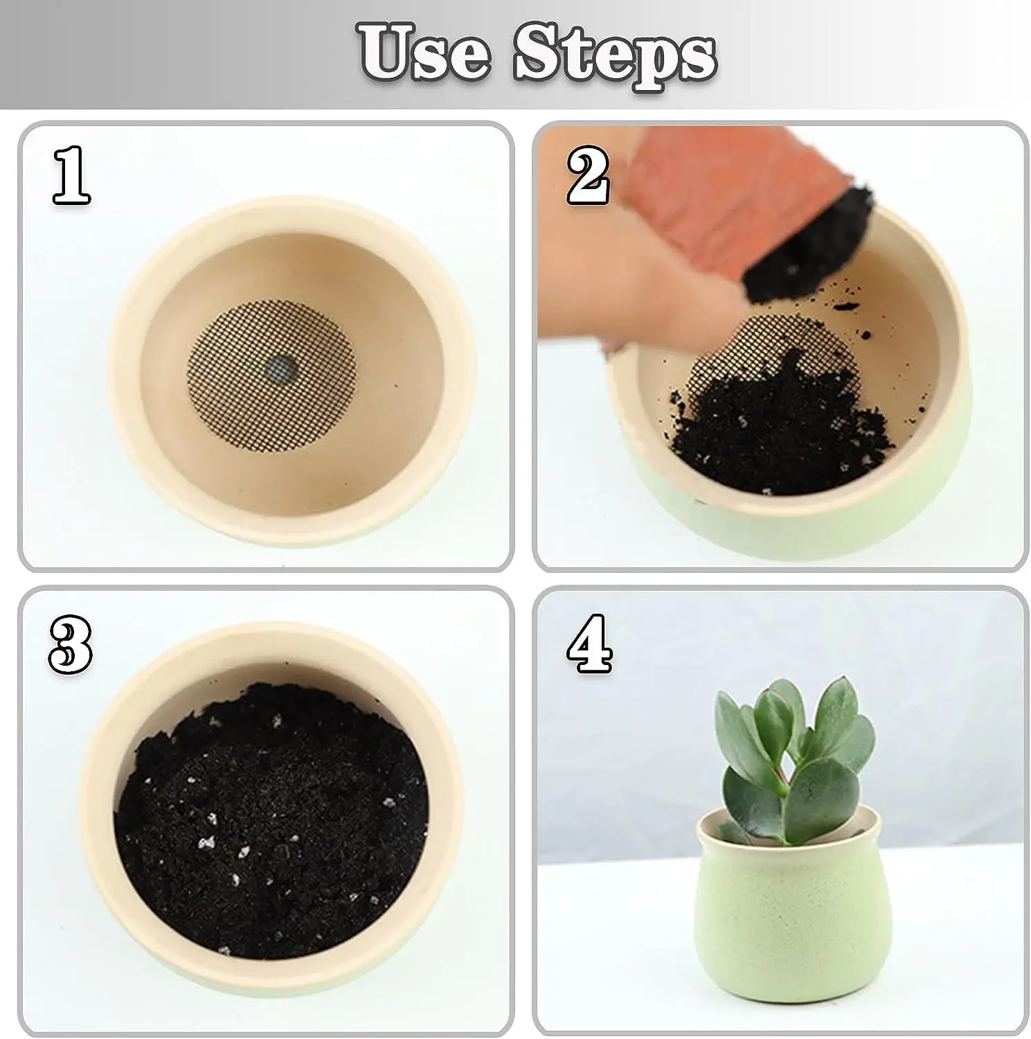 100 قطعة من شبكة فتحات تصريف دائرية لأحواض الزهور، تمنع فقدان التربة لنباتات الحديقة بونساي، حشية الشبكة السفلية