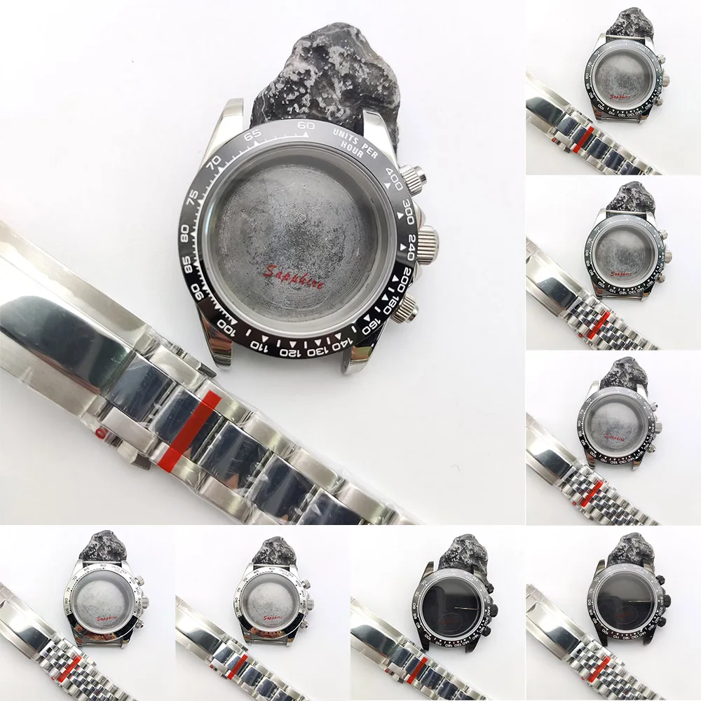 

Корпус 39,3 мм, серебряные мужские часы, стальной кварцевый корпус с хронографом, подходит для механизма VK63, сплошная задняя крышка