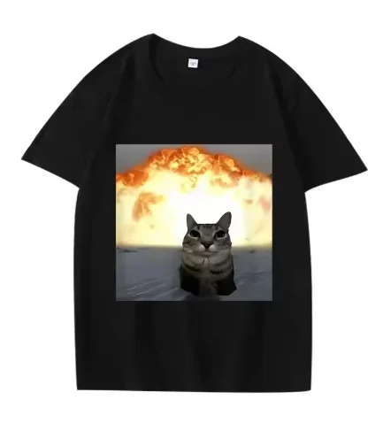 Innovative Cat Explosion Pattern T-shirt - An Amusing Short-sleeved Summer Print Men's Shirt with Fun Cat Emojis Breathable Dry.
