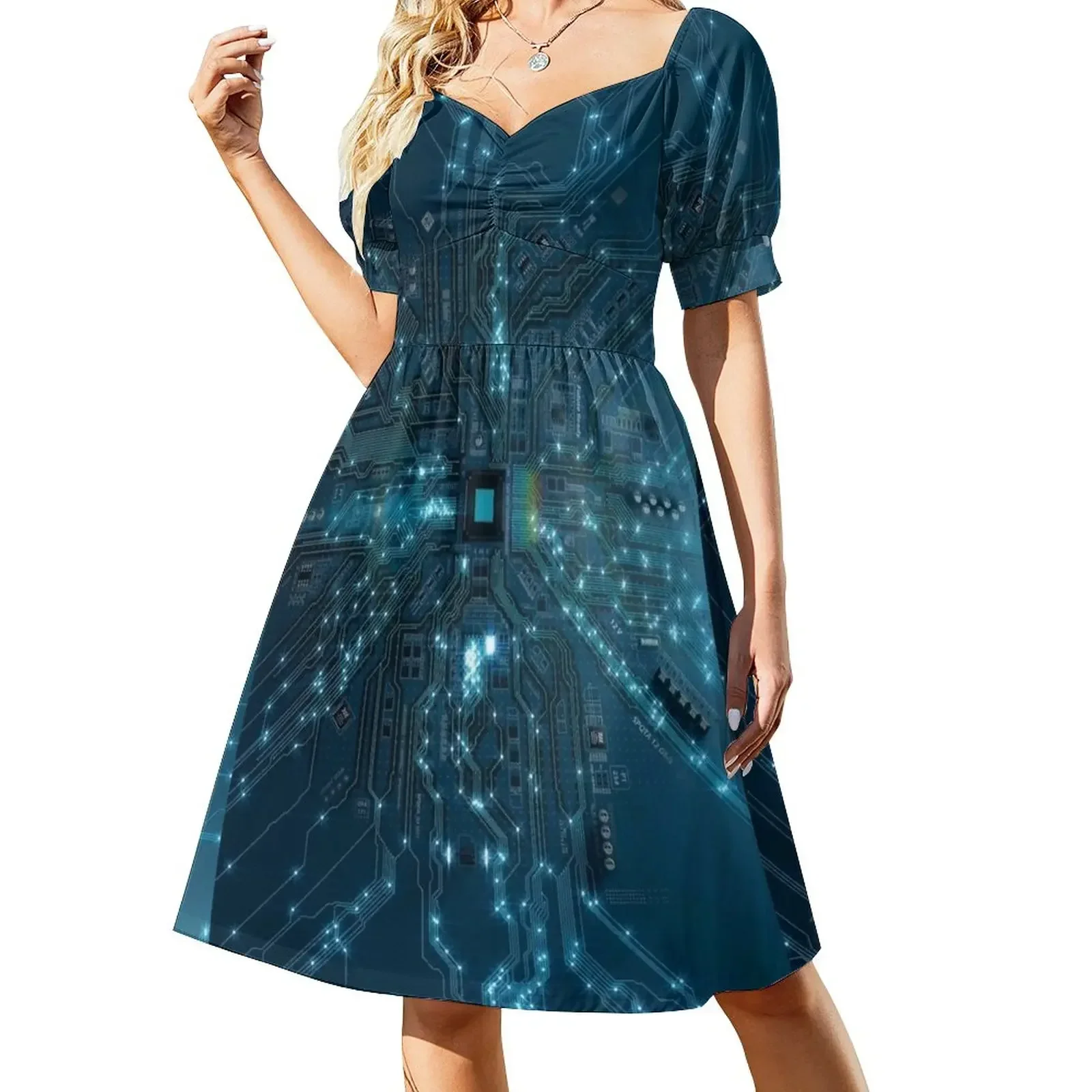 Glowing Lights Run Along The Paths Of The Future Ready Circuit Board Sleeveless Dress elegant women's sets Dress women Dress