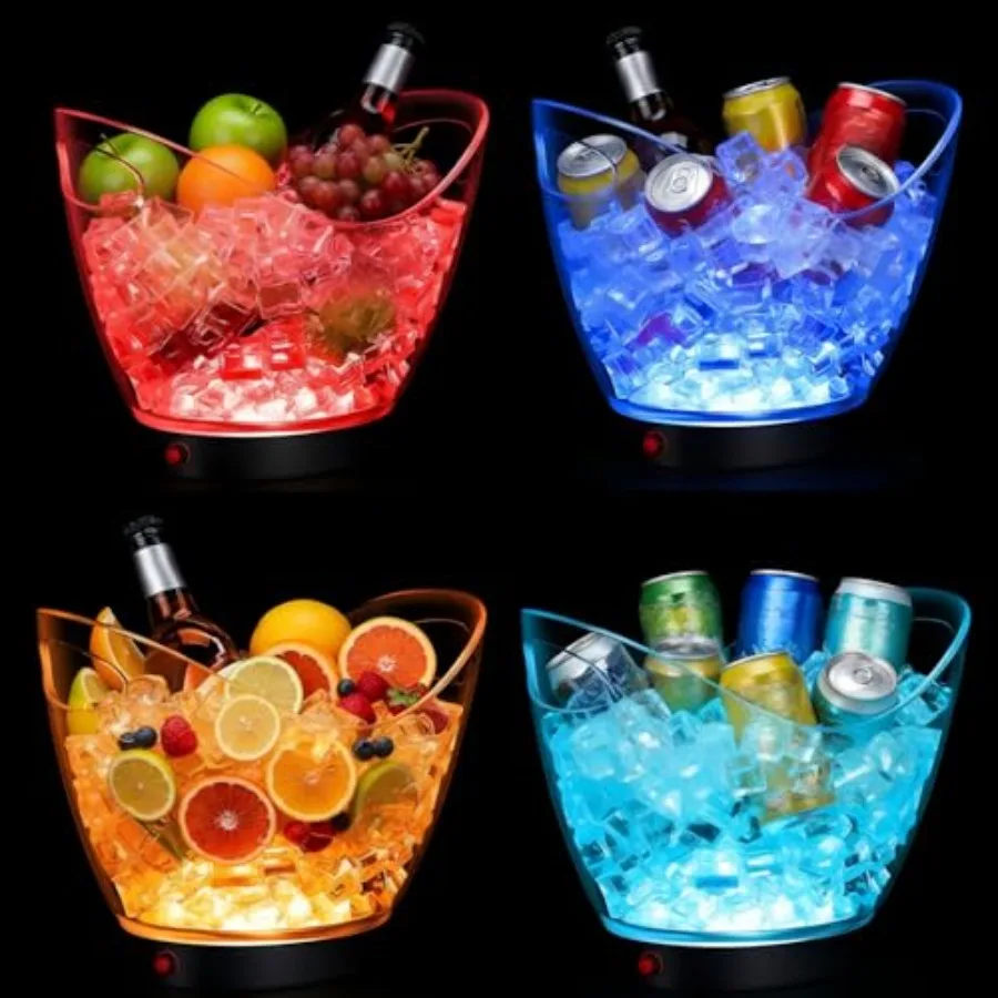 

4 Pcs LED Ice Buckets 2l Clear Plastic Beer Buckets with LED Light RGB Colors Changing Cooler Ice Container with Stand for Party