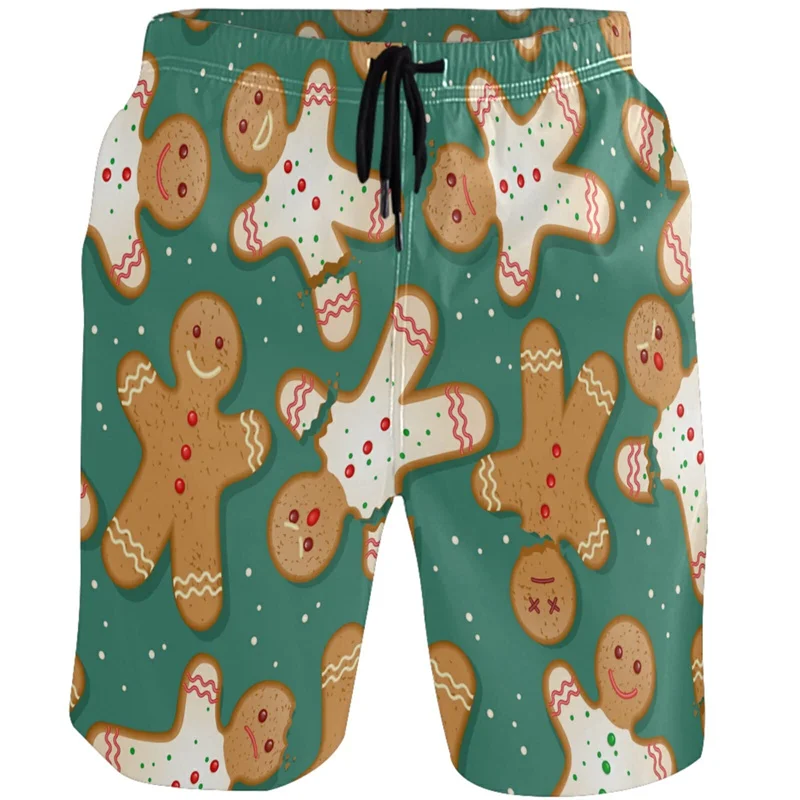 Frohe Weihnachten Santa Claus Grafik Shorts Hosen 3D Lebkuchen Mann gedruckt Hip Hop Y2k Board Shorts Hawaii Badeanzug coole Badehose