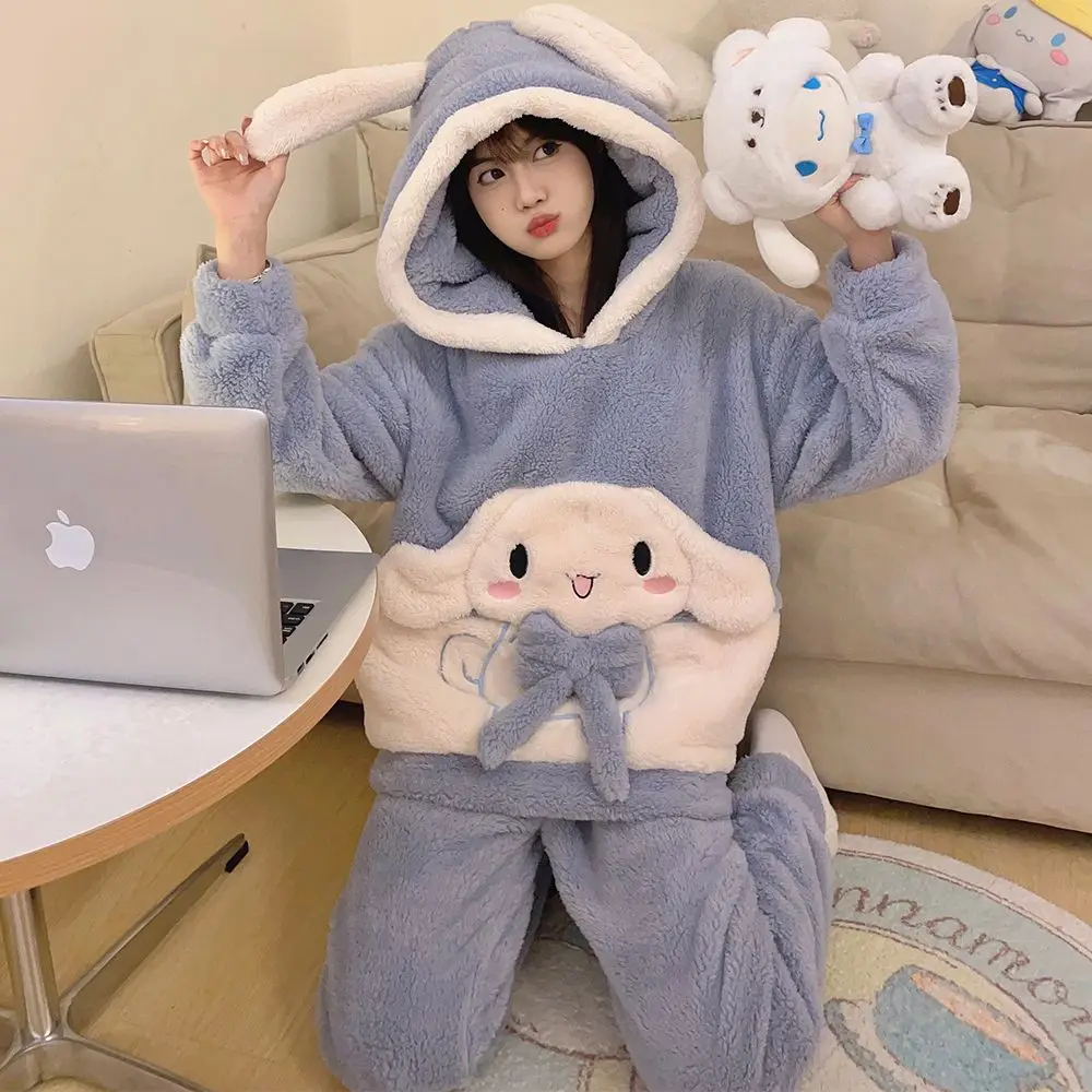 Sanrio Hello Kittys Cinnamoroll Coral Velvet Pajamas Women Kuromi Cartoon Long Sleeve Warm Girls Cute Melody Warm Homewear Set view 5