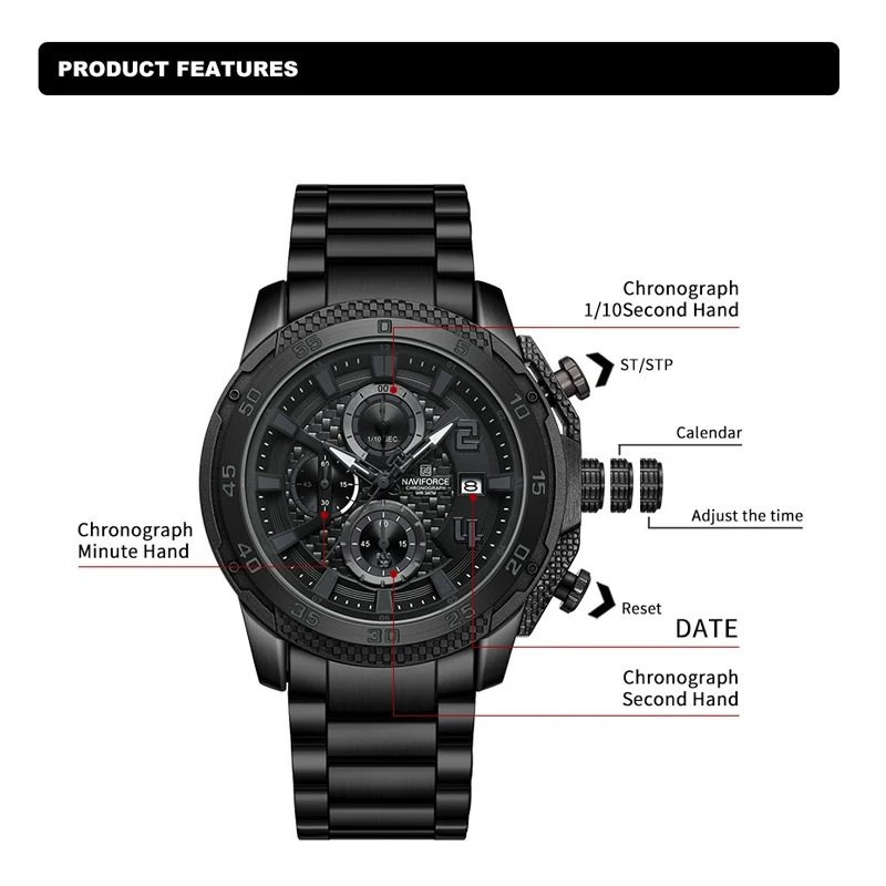 NAVIFORCE New Style Multi-Function Male Quartz Chronograph Watches 3ATM Waterproof and Shockproof Luxury Fashion Man Wristwatch