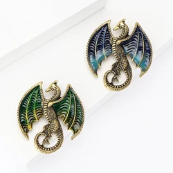Vintage Enamel Flying Dragon Brooches for Women Unisex Animal Pins 2-color Available Office Party Accessories Gifts