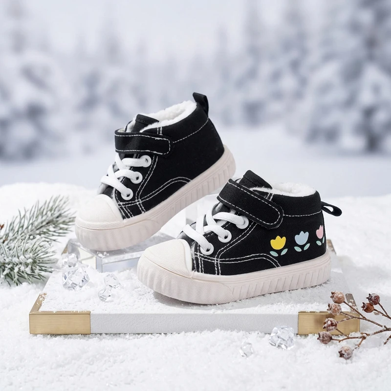 Winter Children Plush Warm Canvas Shoes Kids Girls High Top Sneakers Wear-resistant Baby Toddlers Boys Sports Shoes CSH1701