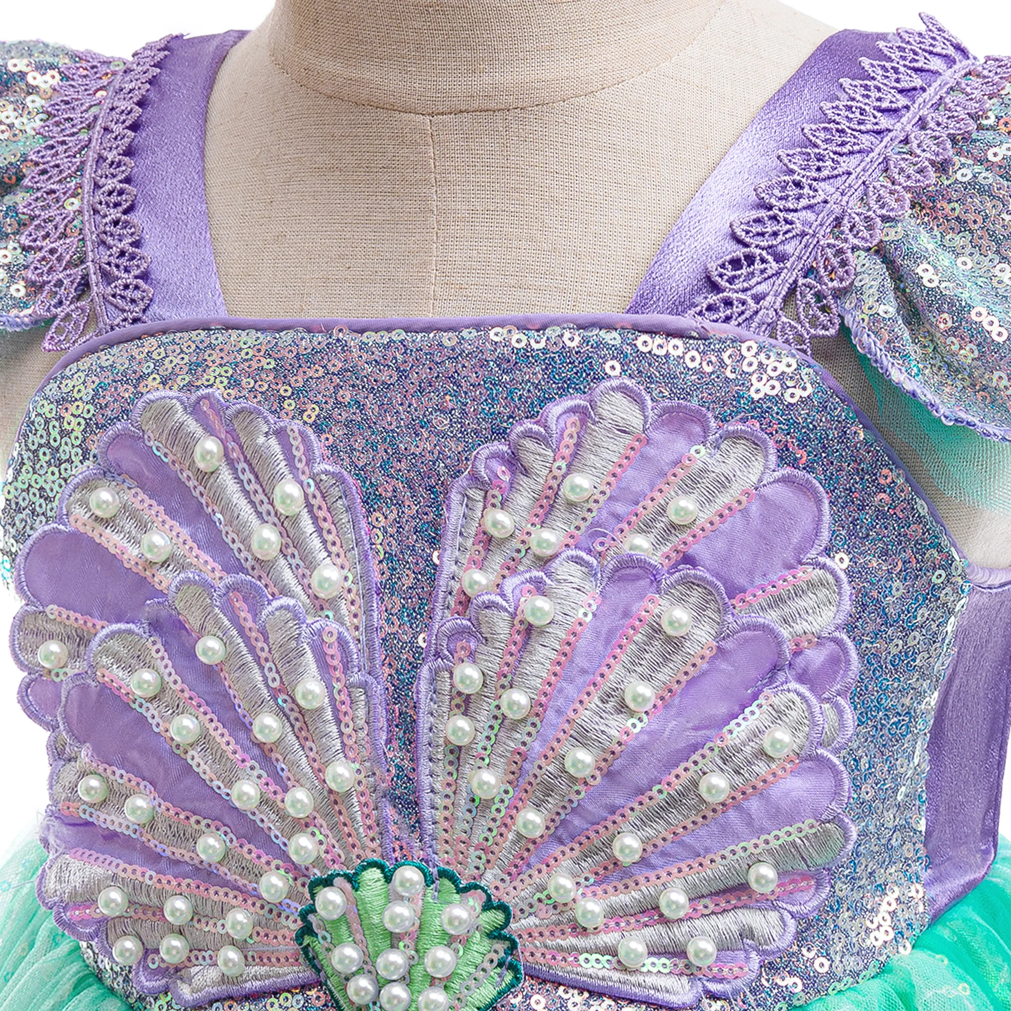 Kleines Meerjungfrau Ariel Geburtstagskleid für Mädchen, Karneval Cosplay Halloween Kostüm, Party Prinzessinnenkleid, Mädchen Tüll Meerjungfrauen Kinderkleidung – Detail 5