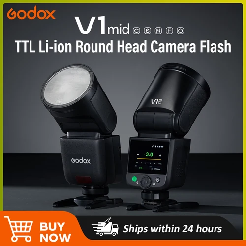 Imagen 1 del producto Flash Godox V1 de velocidad media con cabezal redondo de iones de litio, TTL inalámbrico para cámaras Canon, Sony, Nikon, Fuji y Olympus