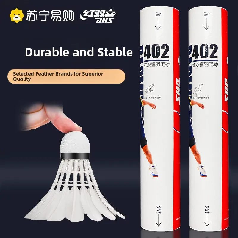 耐久性のあるバドミントンシャトルコック-6個セット-競技トレーニング用-屋内屋外対応-耐風性-グースフェザー-木製シャフト