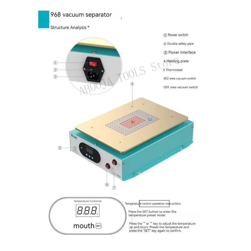 UYUE 968 14 inches Build-in Air Dual Pump Vacuum Pump LCD Separator Screen Repair For IPad/Samsung Tablet Repair Machine Kit