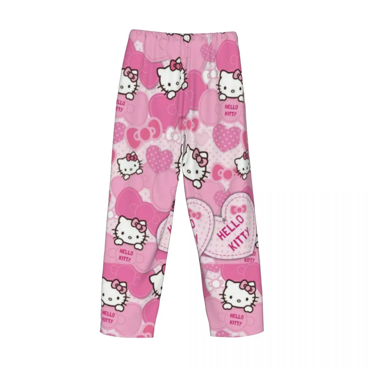 Pantalon de pyjama imprimé Hello Kitty Bow pour hommes, vêtements de nuit de dessin animé Anime personnalisés, bas avec poches