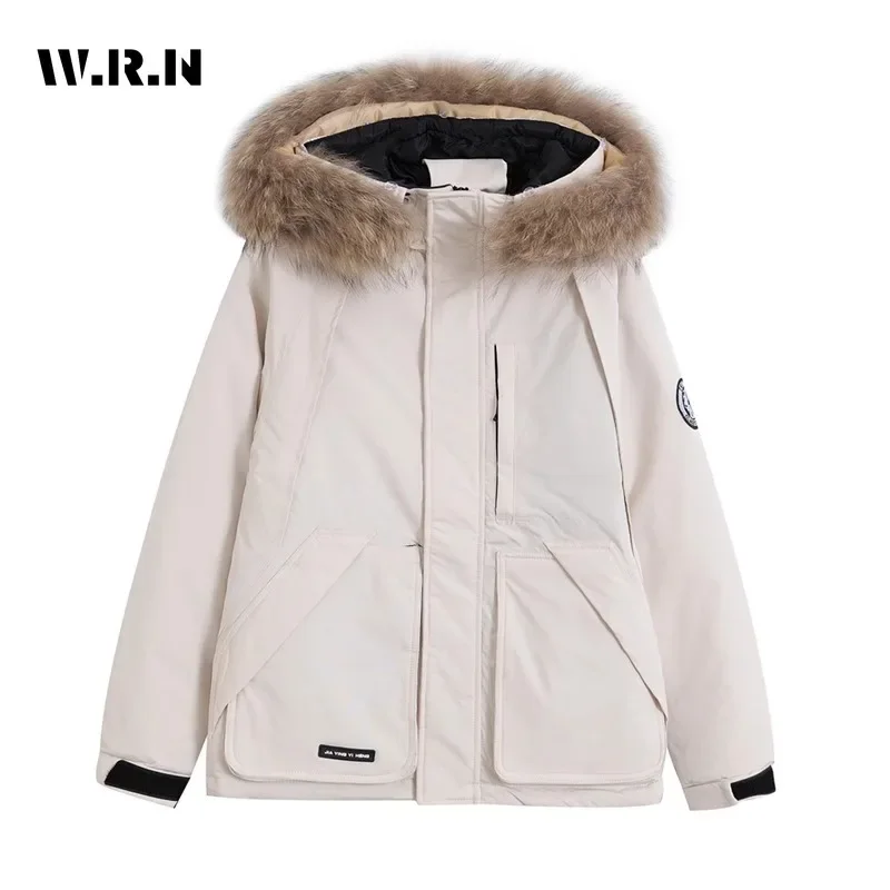 Elegante Büro Dame Lose Parkas Langarm Einreiher Jacke 2024 Winter Frauen Casual Warme Taschen Mit Kapuze Chic Mantel