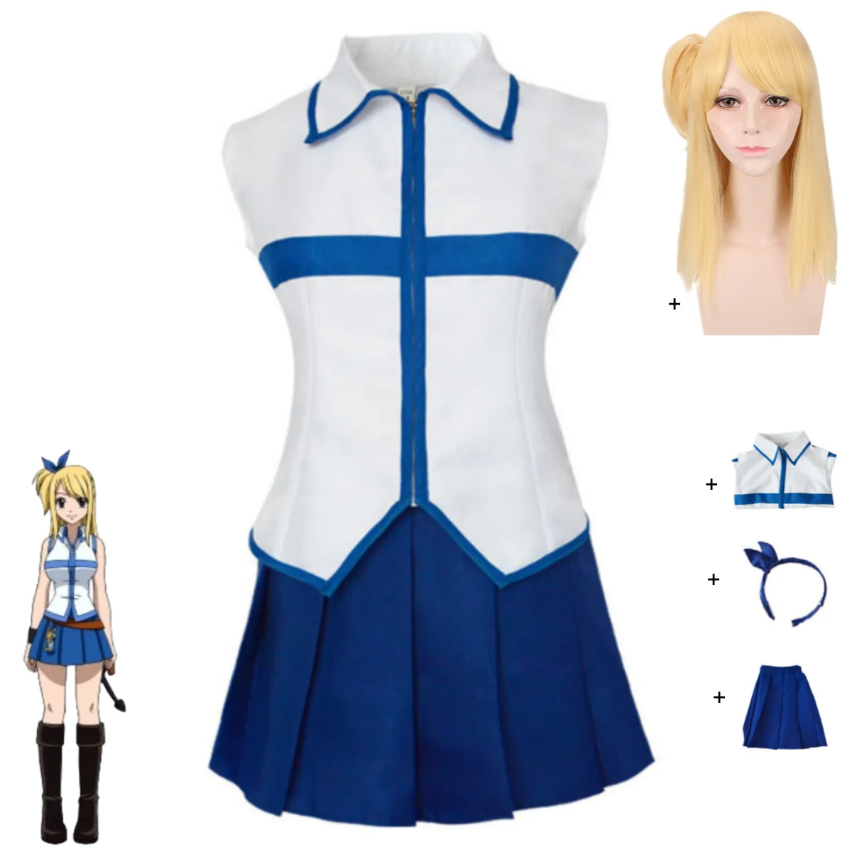 

Anime FAIRY TAIL Lucy Heartfilia Cosplay Costume Slayers White Shirt Skirt Uniform Headband Wig Woman Sexy Carnival Party Suit