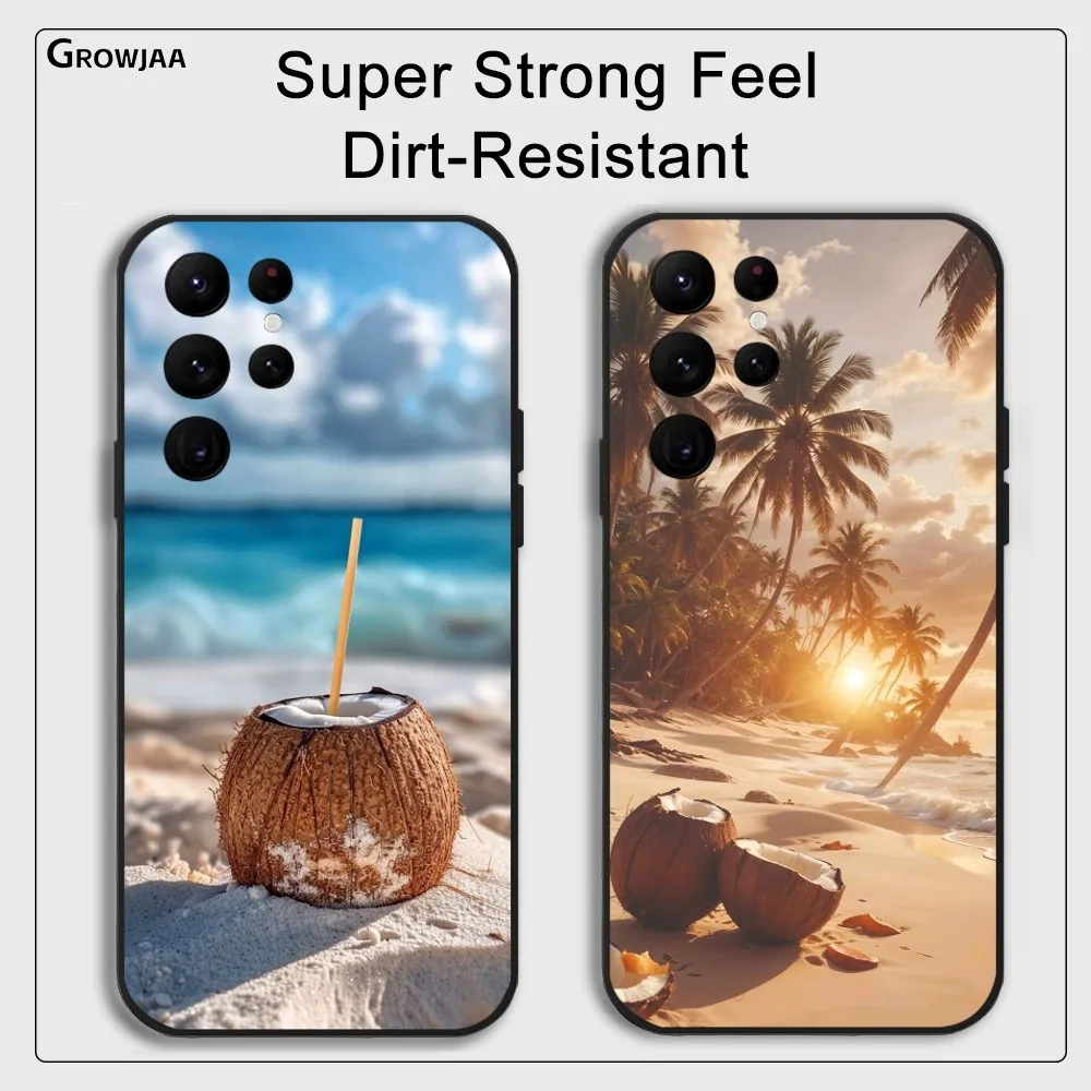 

Summer Beach Coconut Phone Case For Samsung Galaxy S25 S24 S22 S23 Ultra S21 S20 Plus 5G Protective Silicone Funda