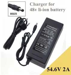 Cargador de 54,6 V 2A para batería de iones de litio de 48v, paquete de batería 13S 18650, conector DC5525