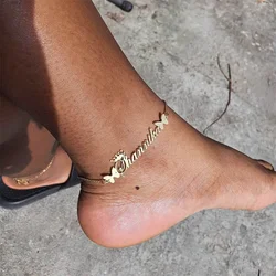 Personalized Butterfly Crown Name Anklet Women Girl Stainless Steel Custom Nameplate Ankle Bracelet Jewelry Birthday Gifts