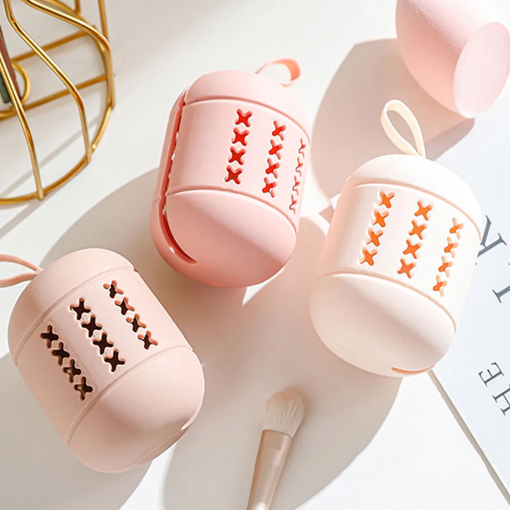 

3pcs Beauty Egg Storage Case Dust proof Breathable Travel Makeup Sponge Holder Pink Beige Khaki Puff Container
