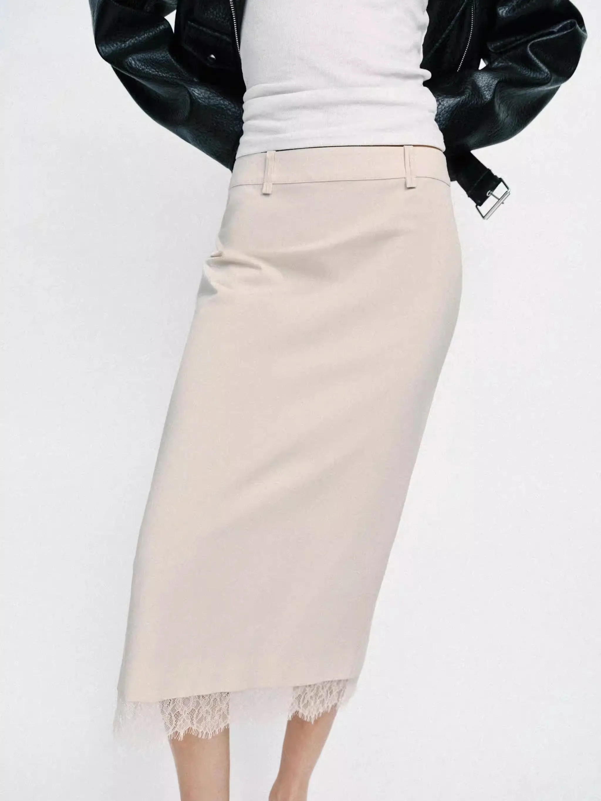 

Elegant Lace Trimmed Midi Skirt Women's New Arrival Summer Fashion Split Hemline Ladies' Premium Quality Ethnic Stage Costume