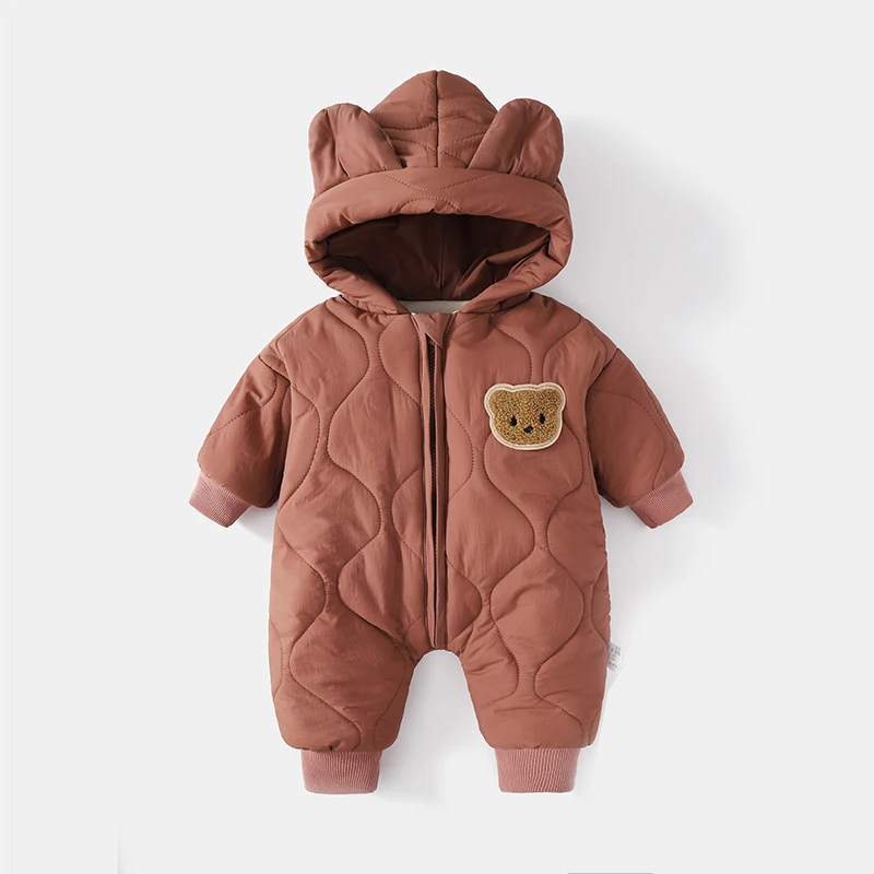 2024 Winter Baby Clothing Fur Lining Warm Thick Toddler Girl\'s Boy\'s Rompers Cartoon Bear Infant Jumpsuit Newborn Overalls