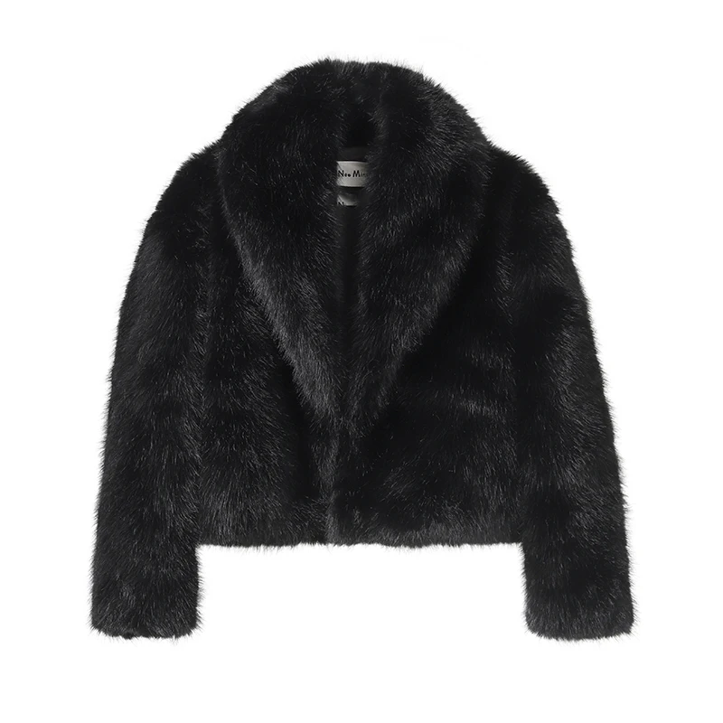Neo Mint Winter 2025 Trendy Brown Obsession Cropped Shawl Collar Faux Fur Coat Women Jacket Chic Girls Brand Fox Fur Outerwear