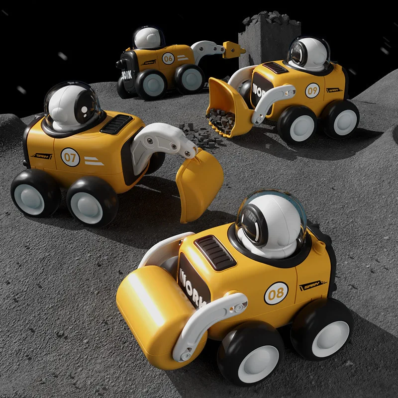 Press To Go Inertia Toy Car With Whistle, Astronaut Engineering Car, Excavator Bulldozer Construction Vehicle Toys