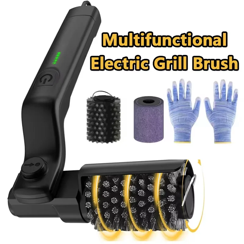 Brosse électrique pour barbecue 2600 mAh, brosse de nettoyage sans fil rechargeable avec tête en acier inoxydable, nettoyeur pour grille de barbecue