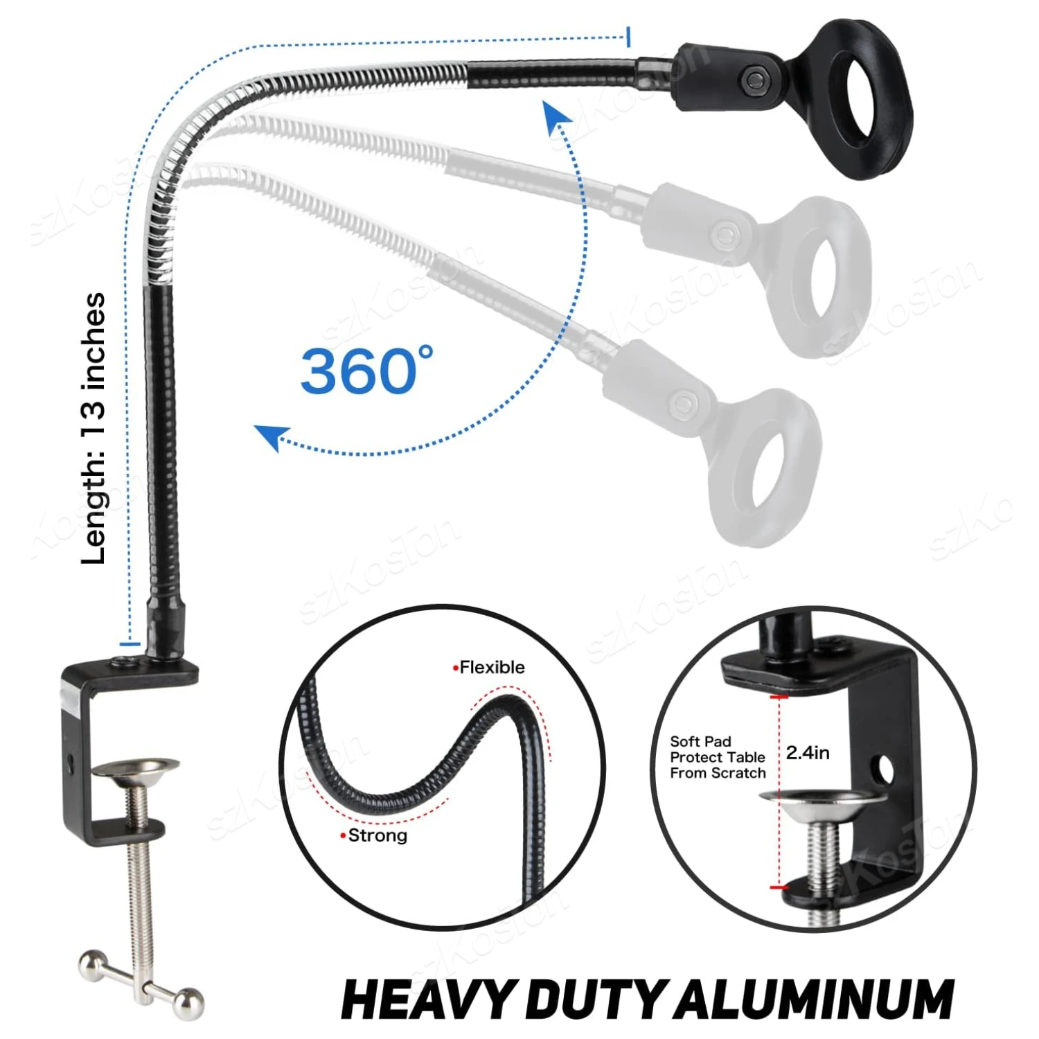 حامل ميكروفون سطح المكتب المرن برقبة معقوفة مع حامل هاتف ، حامل ذراع لثلج كرة الثلج الأزرق ، SM58 ، PGA48 ، Samson A6V ، K669